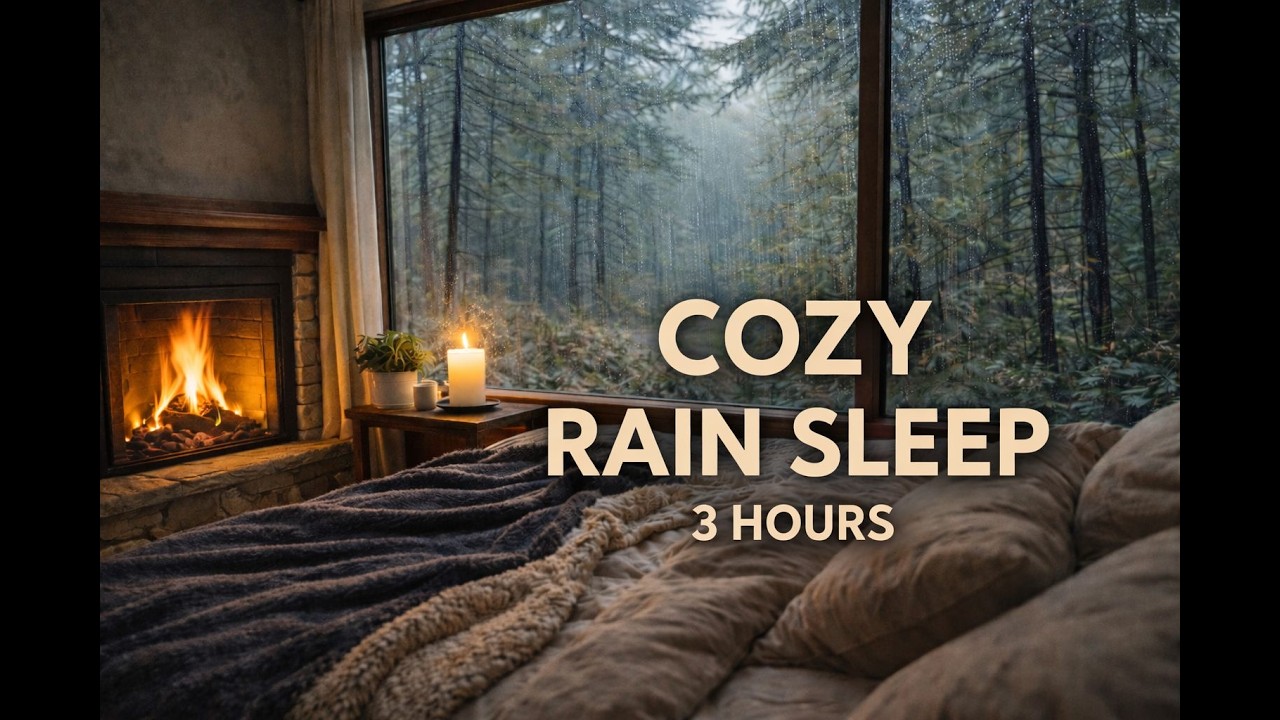 Rain Sounds for Deep Sleep 🌧️ Cozy Fireplace Bedroom at Night | 3 Hours
