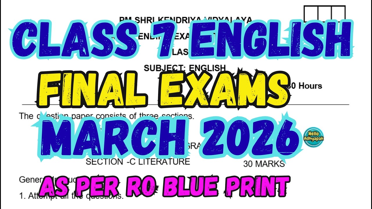 Class 7 ENGLISH Final Exam Question Paper 2026 | #helloadhyapak