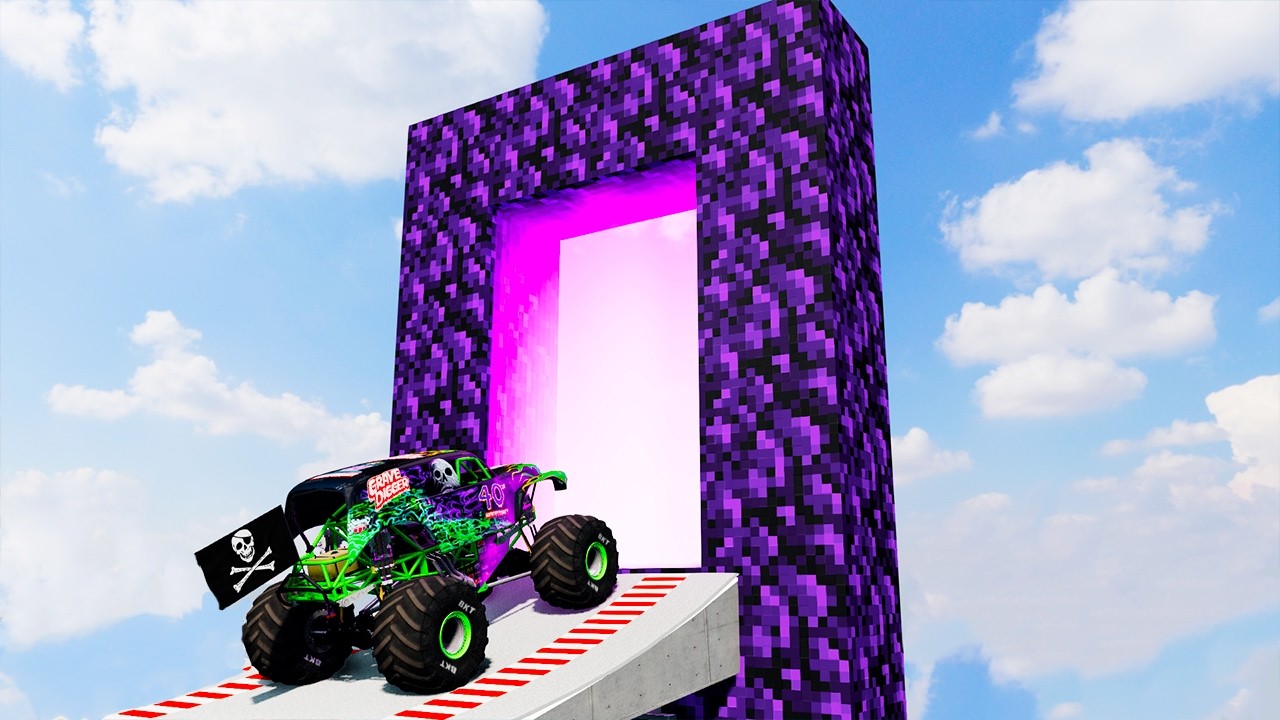 Grave Digger and MONSTER TRUCKS vs Nether Portal - BeamNG Monster Truck Crashes