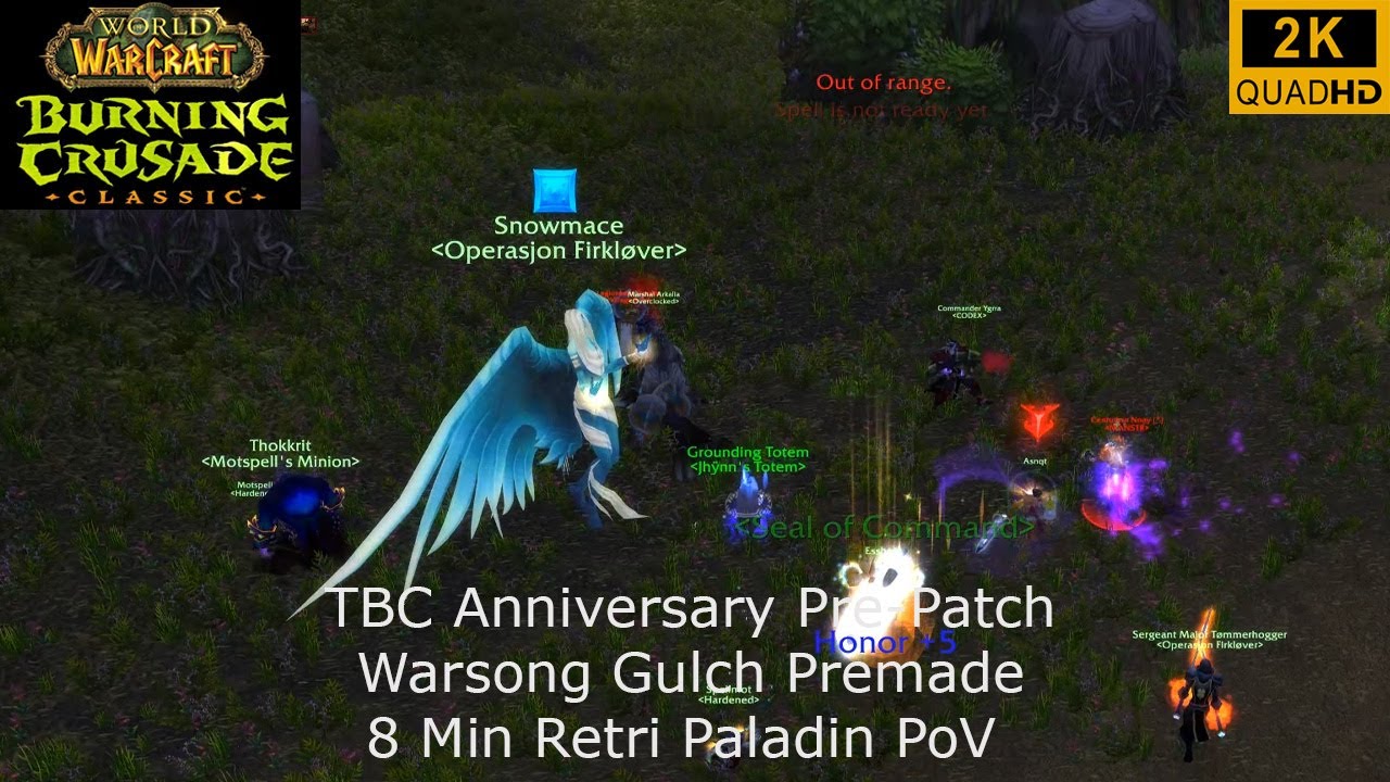 WoW TBC Anniversary Pre-Patch | Warsong Gulch Premade 8 Min | Retri Paladin PoV | No Commentary 2K