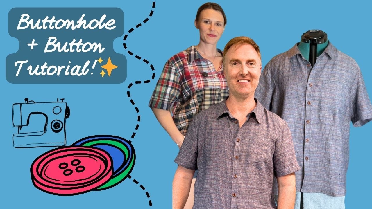 How to Sew Buttonholes + Buttons on a Shirt! (Sewing Machine Tutorial)