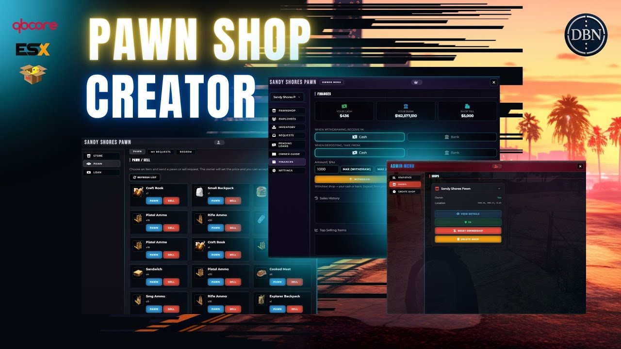 (FiveM script) PAWN SHOP CREATOR [ESX/QB/QBOX] Premium Advanced Pawn Shop  System for FiveM