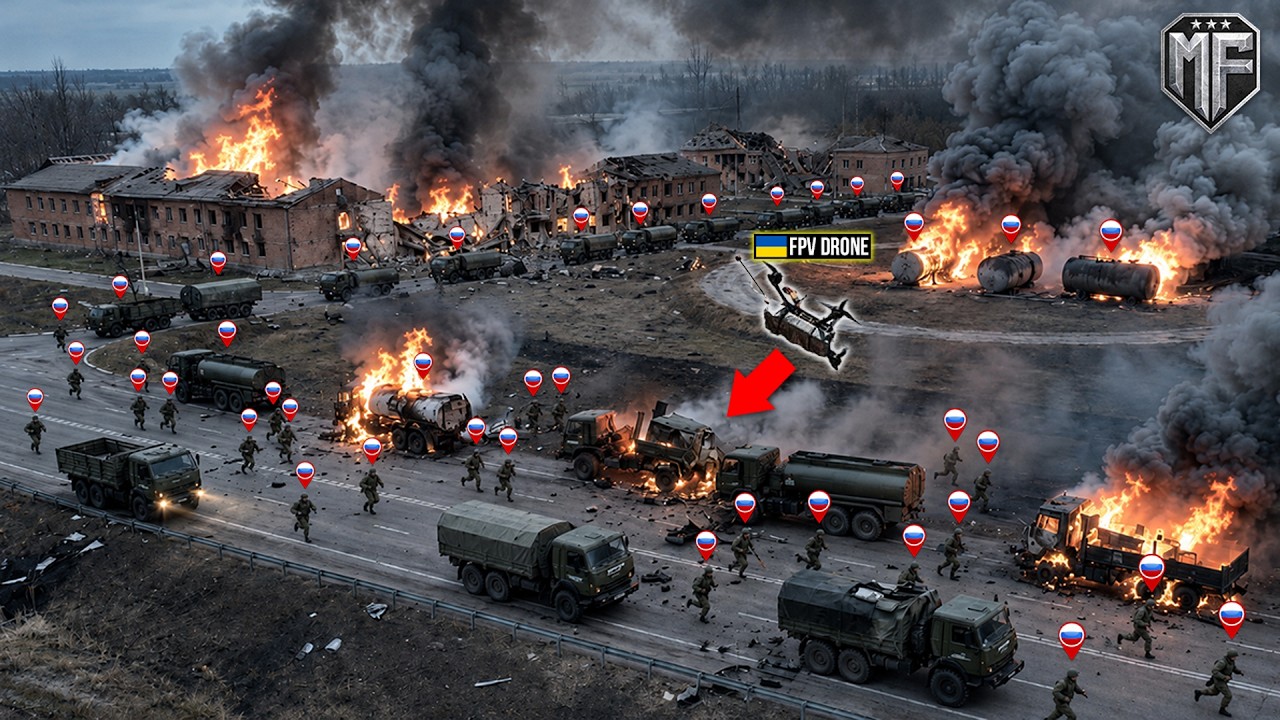 Russian Military Convoy Entering Crimea Get Caught by Ukrainian FPV Drones - Then THIS Happened...