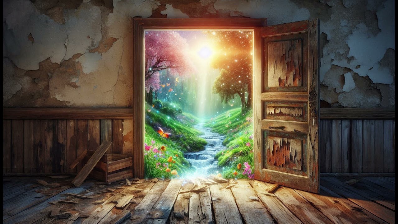 Trippy Wallpaper / Background Broken Down  House with Colorful Magical Outdoors