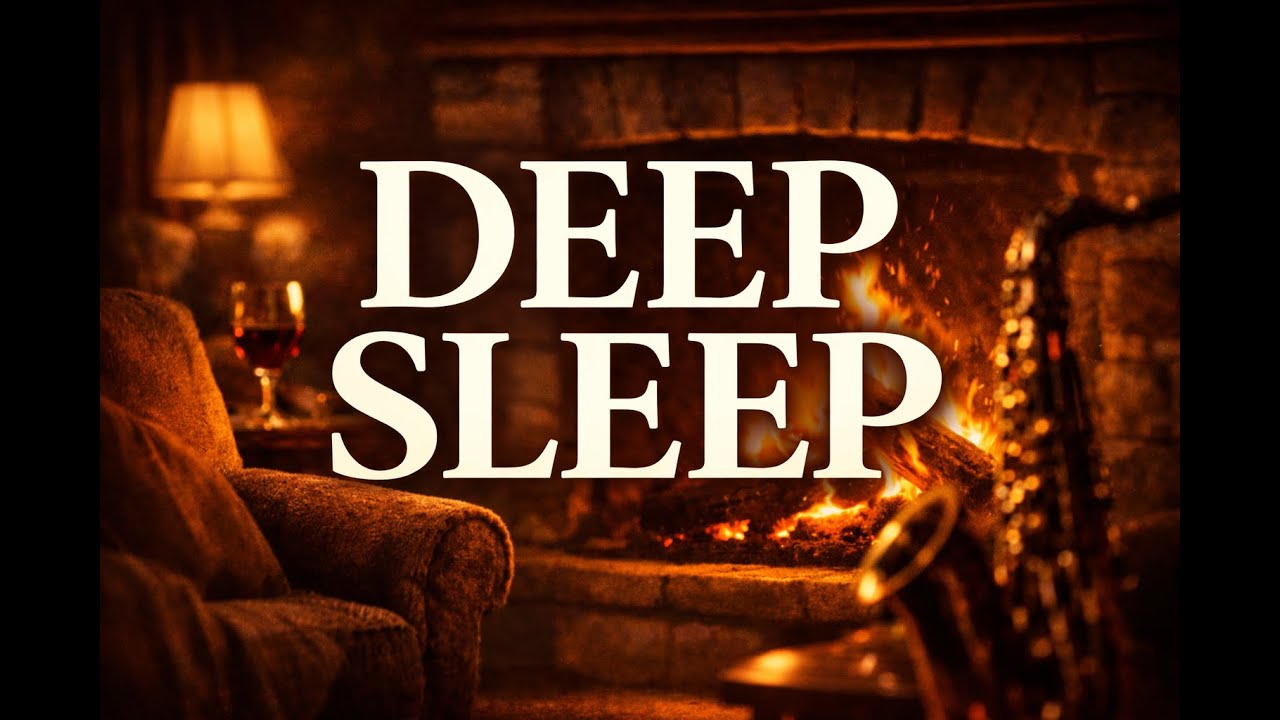 Deep Sleep Jazz – Cozy Fireplace Night Ambience