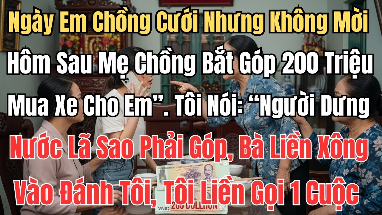 Ngày Em Chồng Cưới Nhưng Không Mời Tôi, Hôm Sau Mẹ Chồng Bắt Góp 200 Triệu Mua Xe Cho Em. Tôi Nói: