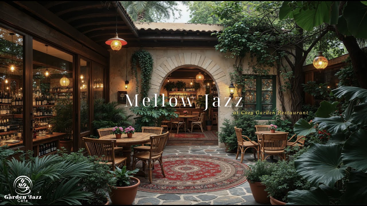Mellow Jazz Playlist At Cozy Garden Restaurant | Quiet Outdoor Jazz Ambience For Calm & Relax