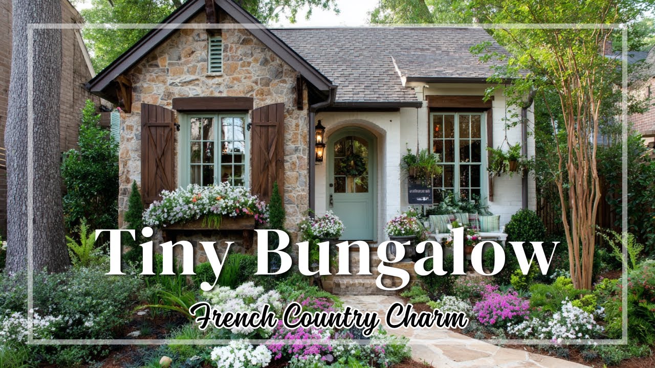 Tiny Bungalow with French Country Style: Stone Fireplace, Soft Hues & Cozy Corners