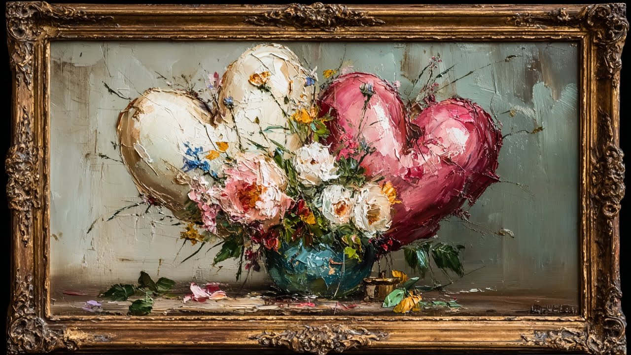 Valentine’s Day Frame TV Art 4K (No Music) – Romantic Floral Hearts Painting – 8 Hours Overnight