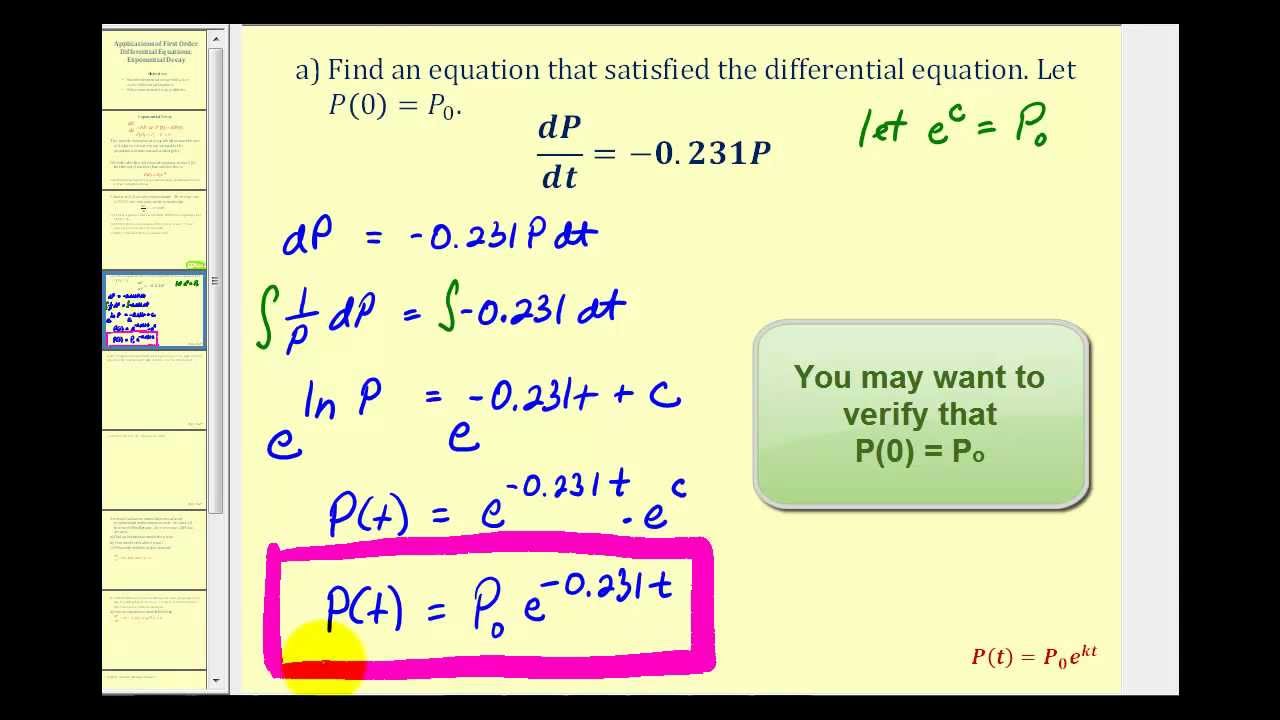Applications of First Order Differential Equations:  Exponential Decay Part 1