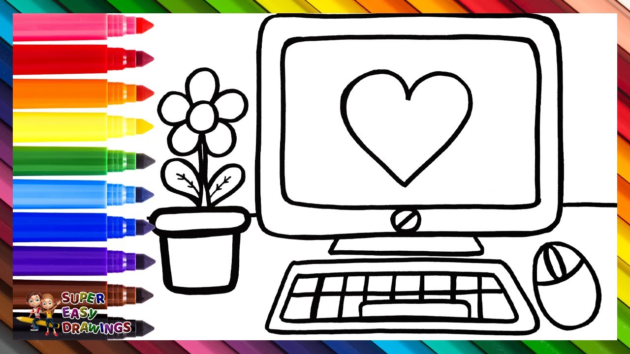 Drawing and Coloring a Rainbow Computer 💻🖱️🌈 Drawings for Kids
