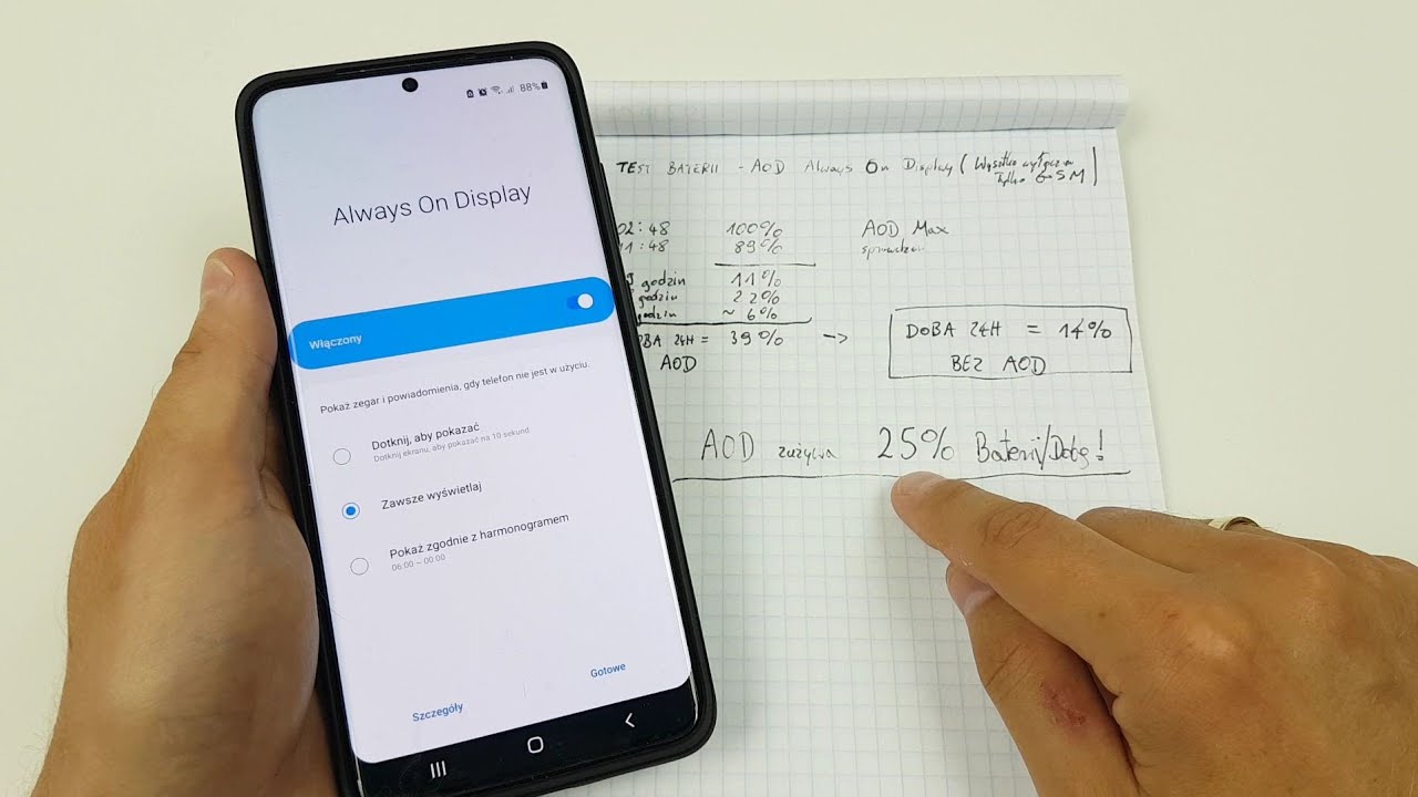 Co drenuje baterię w Samsung Galaxy S20 do 25% NA DOBĘ? TEST AOD ALWAYS ON DISPLAY - ciekawe wnioski