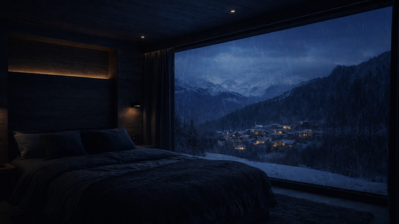 Icy Winter Rain In A Mountain Village 🌧️ Calming Atmosphere For Deep Sleep and Insomnia