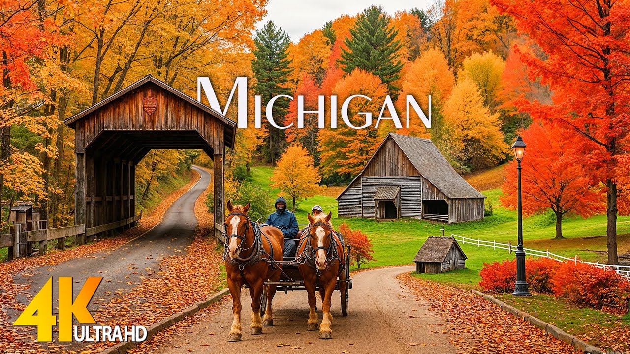 Michigan Fall Colors 4K 🍁 Great Lakes, Upper Peninsula Forests & Scenic Drives in Peak Autumn