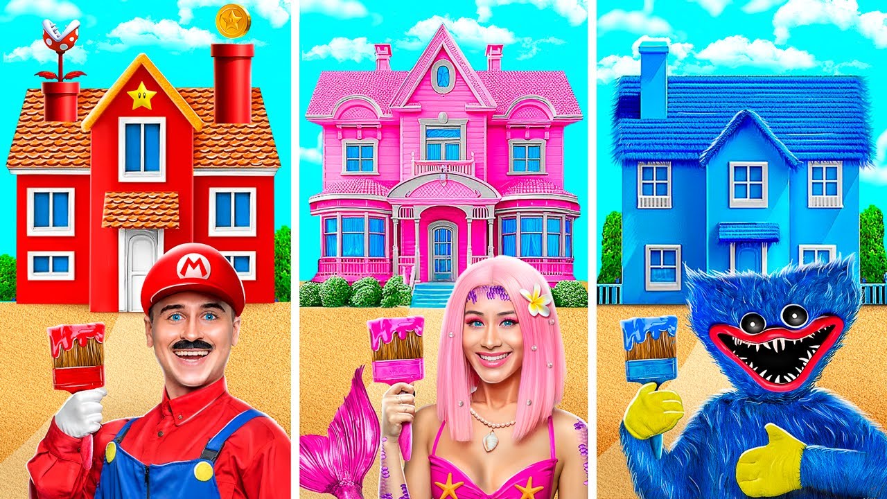Einfarbiges &ndash;Haus &ndash; Challenge! Meerjungfrau gegen HUGGY WUGGY gegen MARIO!