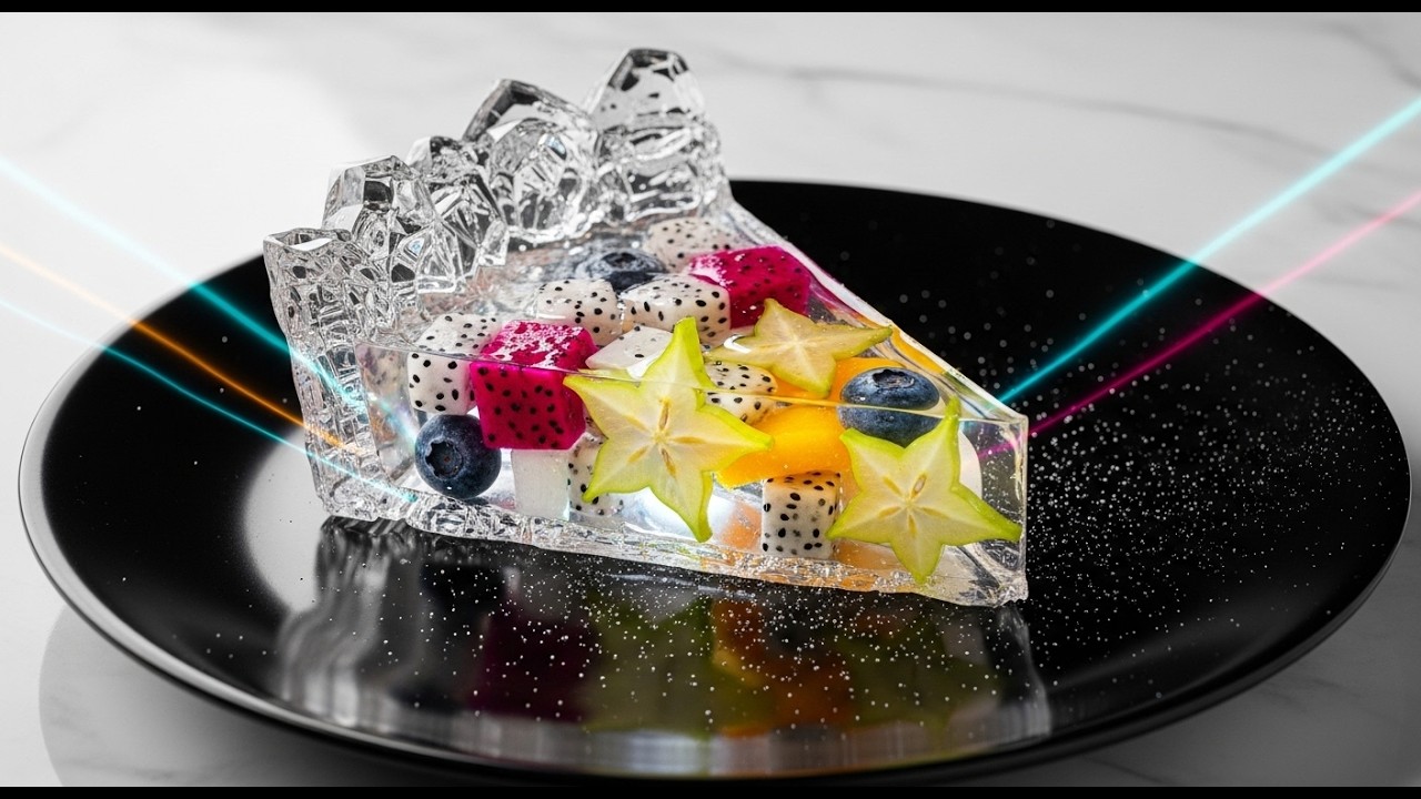 4K ASMR | EDIBLE GLASS Fruit TART Slice - Luxury Crystal Cuisine (Visual Satisfaction)