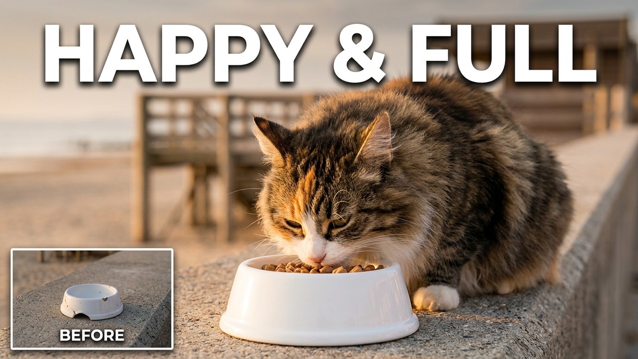 💔 On World Cat Day… Marquis and his street friends finally got a proper meal