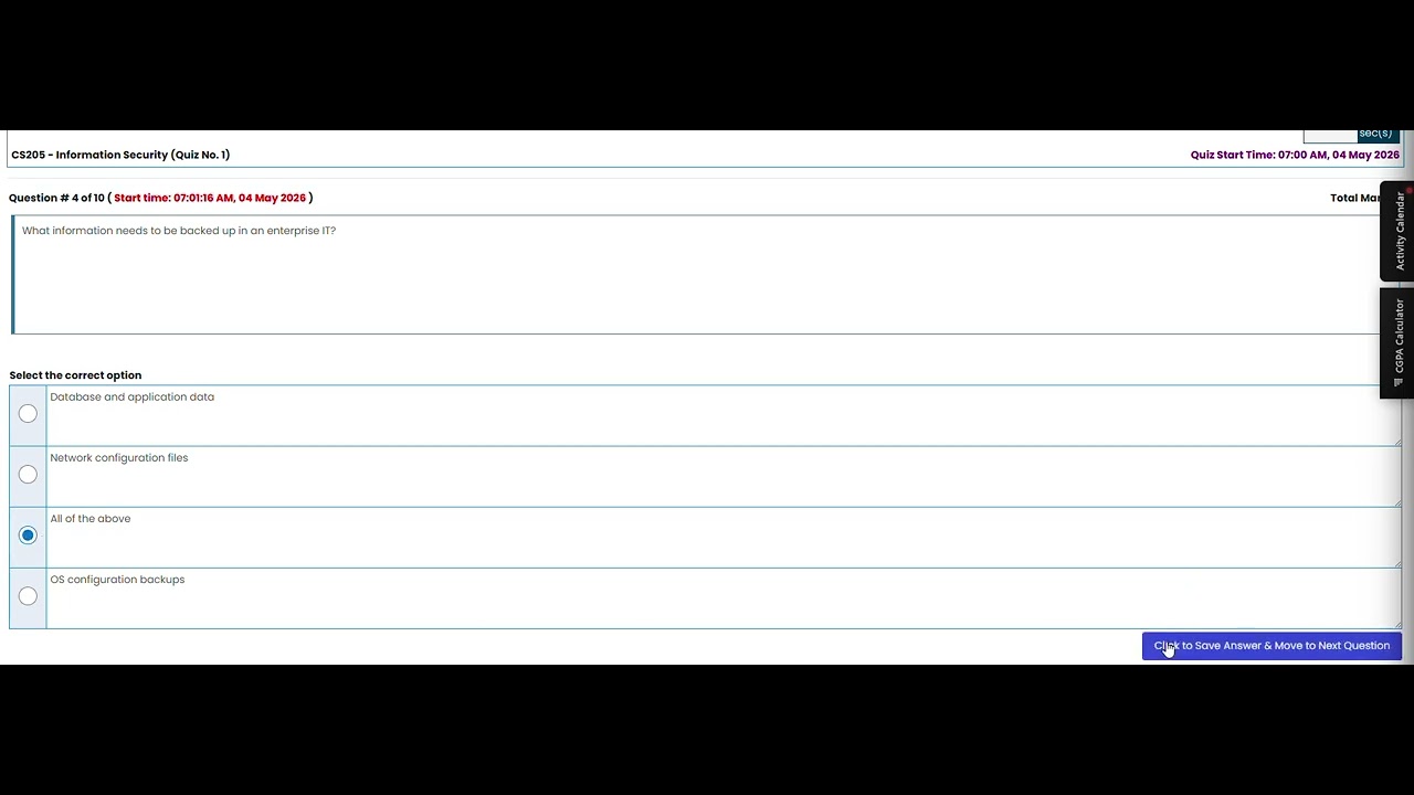 CS205 Quiz # 01 Solution ll Information Security ll VU Solutions