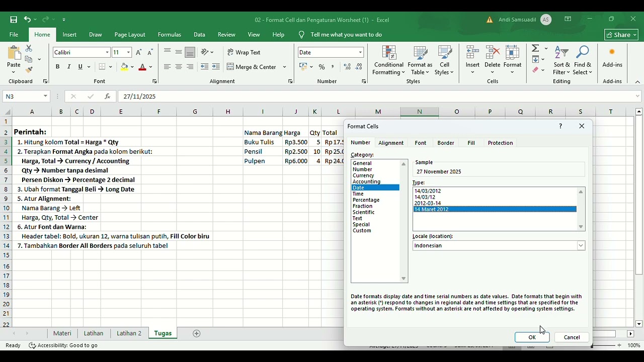 Format Cell dan pengelolaan Worksheet