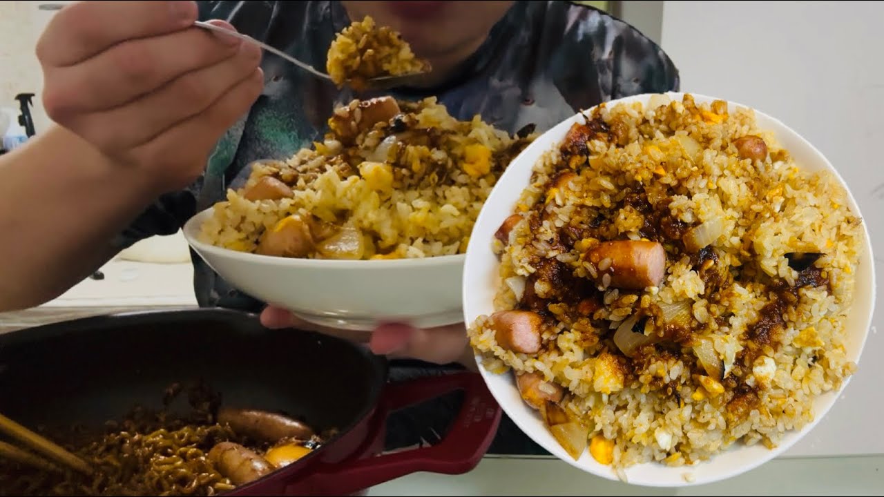 辛い焼肉タレをかけた炒飯とチャパゲティ(짜파게티)｜モッパン｜ASMR 咀嚼音｜MUKBANG