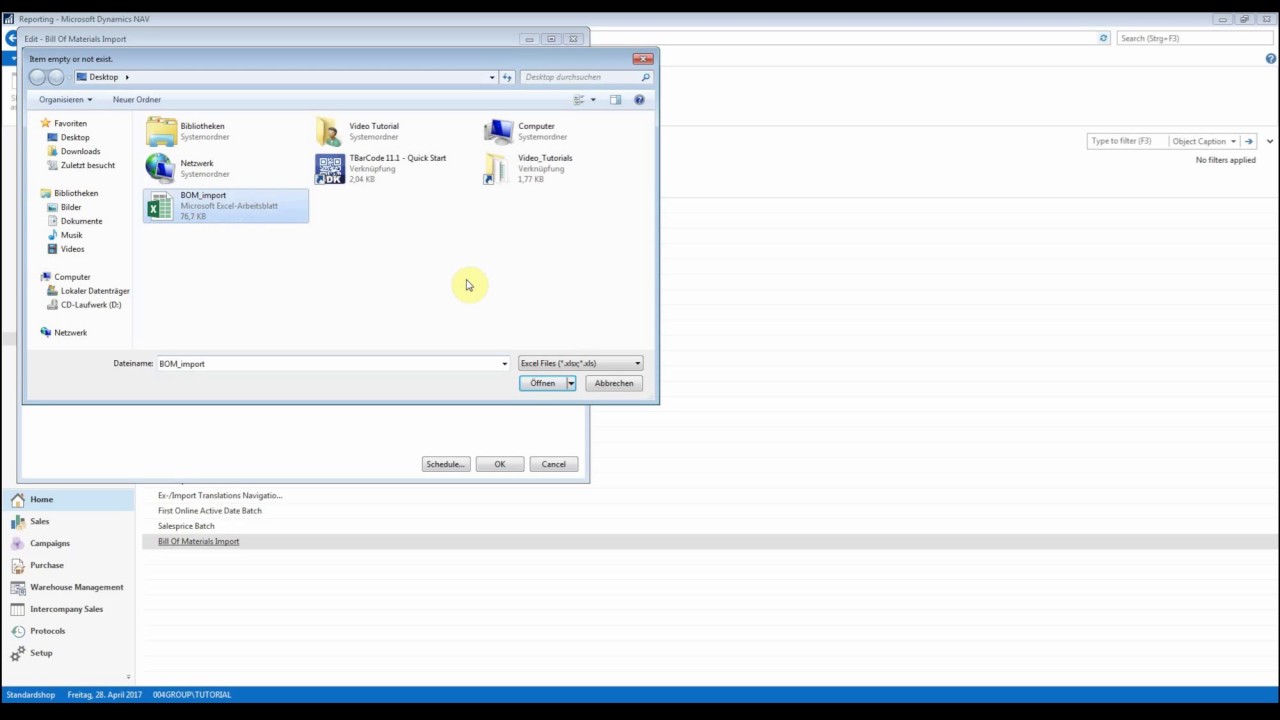 gcs:ERP: Import bill of material