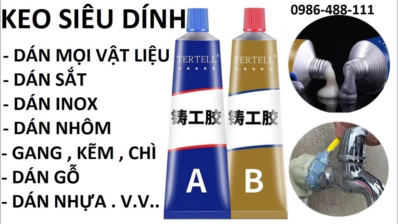 Hộp hai lọ keo AB giúp bít lỗ thủng vỡ sắt thép kim loại, dán đa năng: 0986-488-111