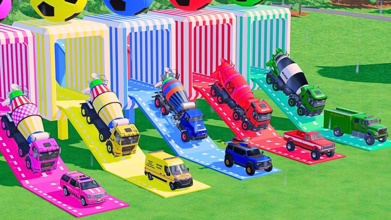 TRANSPORTING POLICE CARS, AMBULANCE, FIRE TRUCK, COLORFUL CARS WITH MIXER TRUCK ! FS22 #52