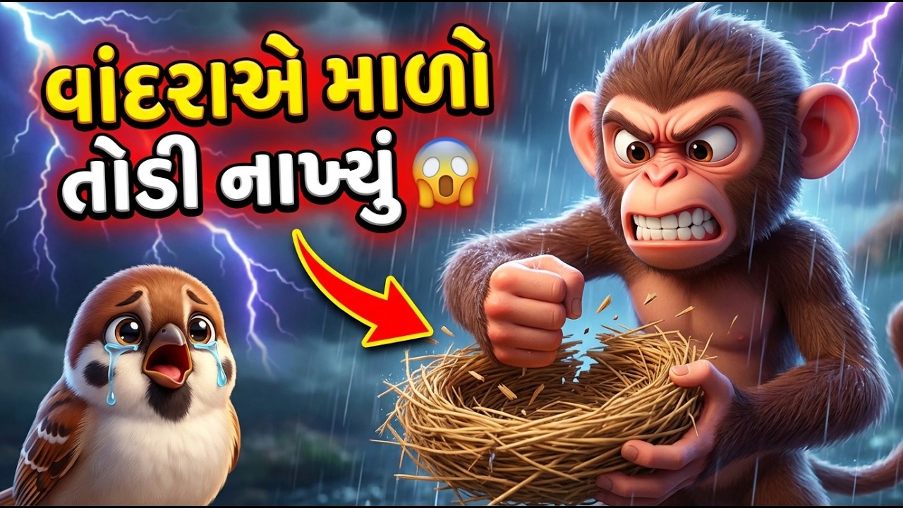 👉 ચકલી અને વાંદરો ની વાર્તા | Sparrow and Monkey Story in Gujarati | Kids Moral Story
