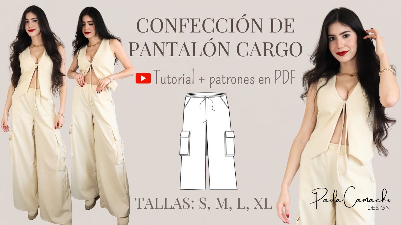 Tutorial de confección + Patrones en PDF, Pantalón con bolsillos cargo / Paola Camacho