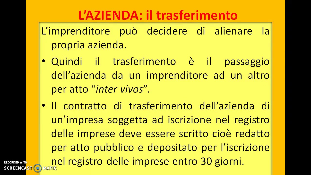 L' AZIENDA, IL TRASFERIMENTO E I SUOI EFFETTI