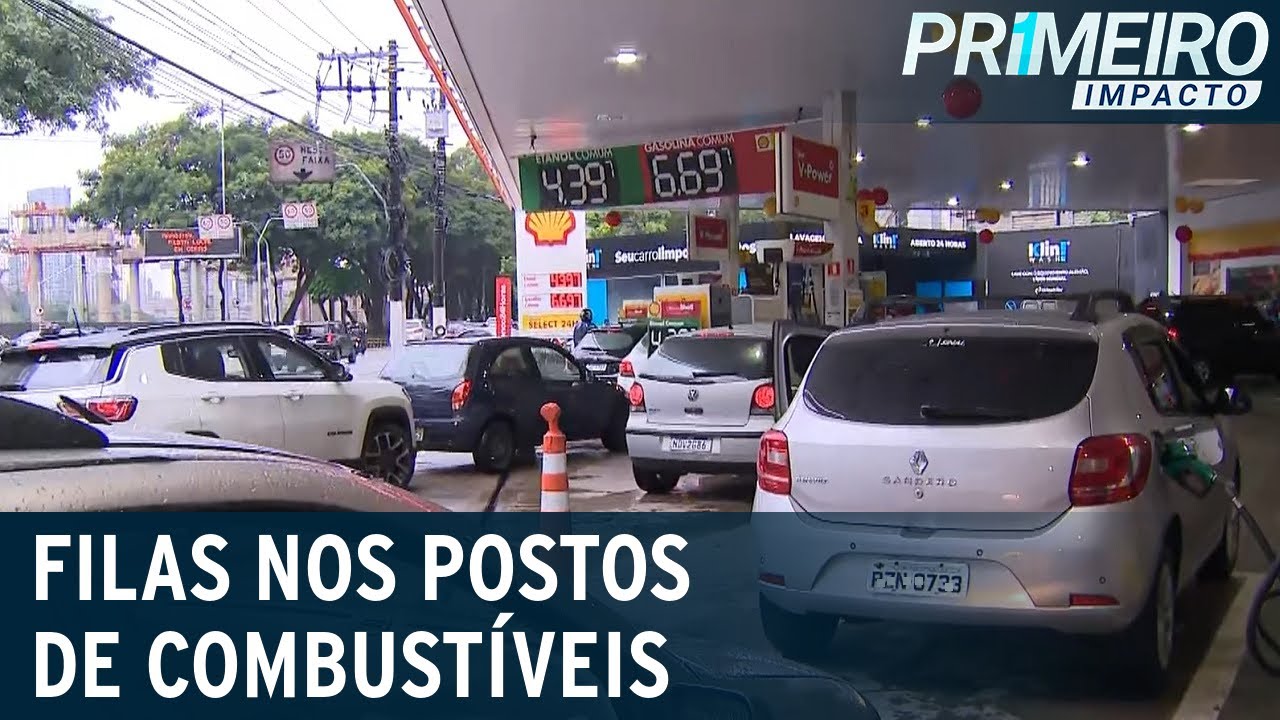 Após anúncio de aumento, brasileiros fazem filas em postos de gasolina | Primeiro Impacto (11/03/22)