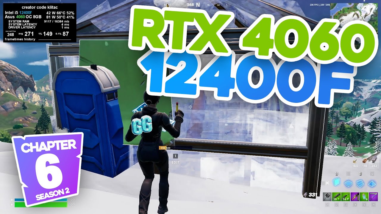 i5 12400f RTX 4060 ranked fortnite fps test performance mode 1080p chapter 6 season 2