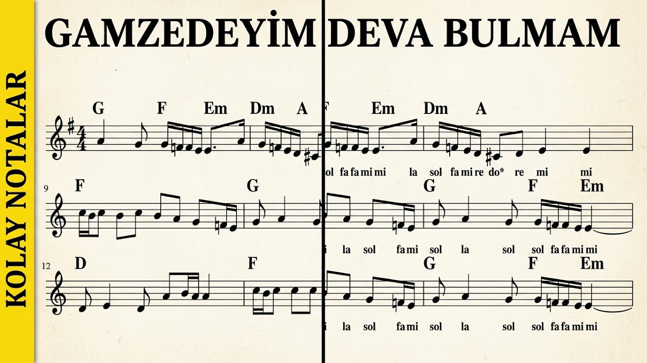 GAMZEDEYİM DEVA BULMAM--Em--:Guitar,Violin,Keyboard,Flute,Ney,Melodica,Kanun,Ukulele,Recorder,Ud.