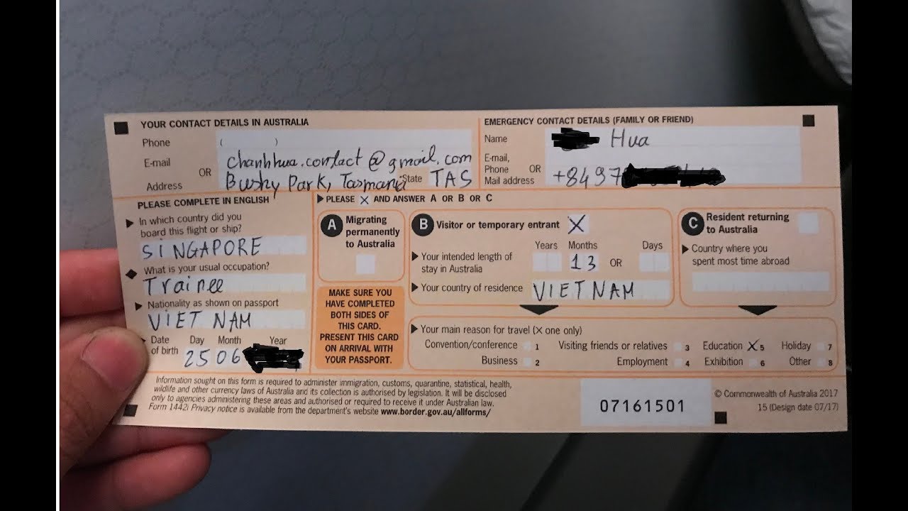 (Aus 27) Hướng dẫn điền tờ khai nhập cảnh ÚC! Incoming Passenger Card Australia