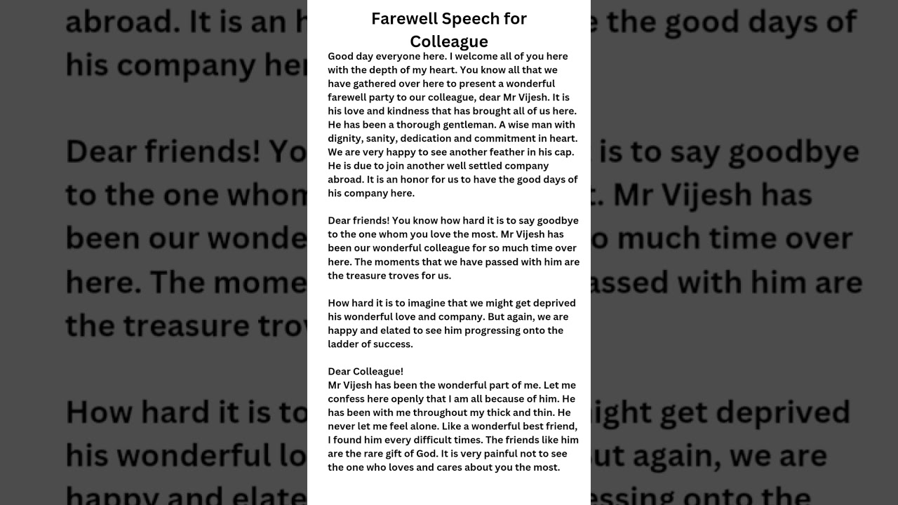Farewell Speech for Colleague | Speech #grammar #english #speech #farewell