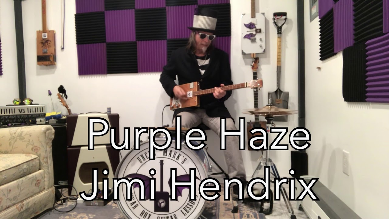 Purple Haze Jimi Hendrix on 3 string Cigar Box Guitar high drum high hat one man band