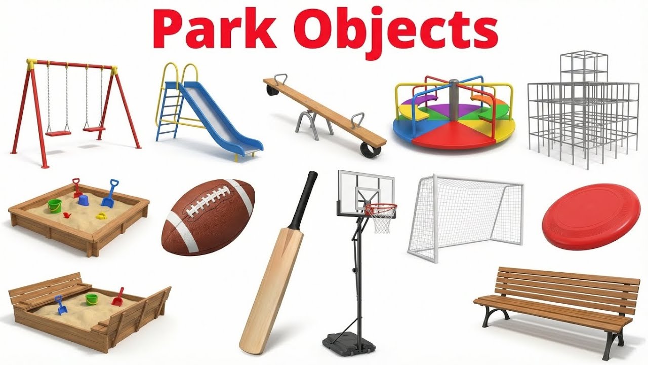 20 पार्क के मजेदार सामान | Learn Park Objects Name in English and Hindi | Kids Educational Video