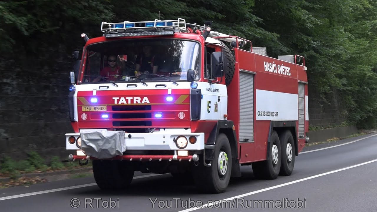 Svetec Volunteer Fire Dept. Tatra 815 6x6 Tanker responding (+ 3 Slovak fire vans) [CZ | 31.7.2022]
