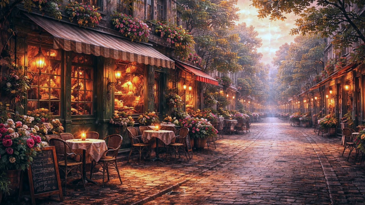 Art TV | Peaceful Vintage Street Café Ambience | 1 Hour Relaxing Old Town