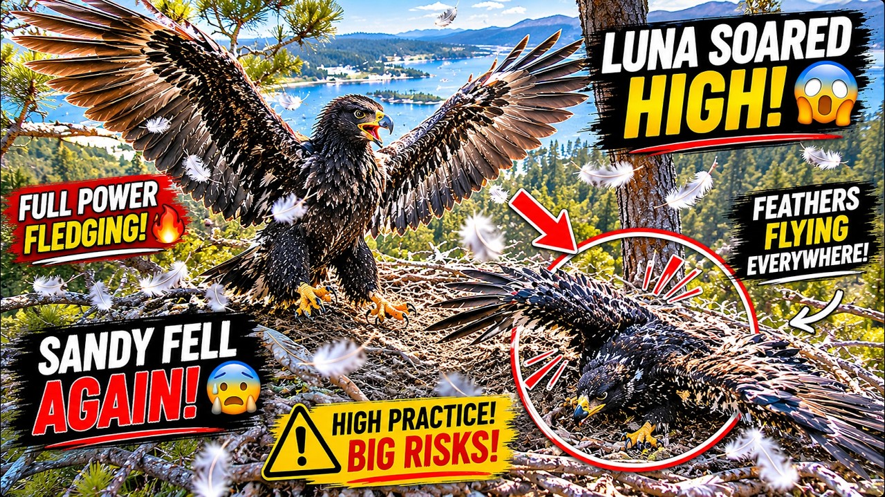 Sandy Kept Falling Again & Again 😳⚠️ While Luna&rsquo;s High & Full-Energy Fledging Was Incredible 😍🦅
