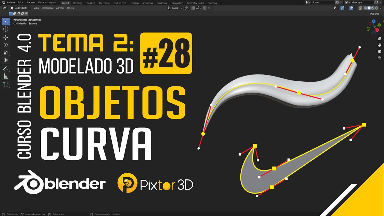 Blender tema 2  clase 28 - Objetos curva