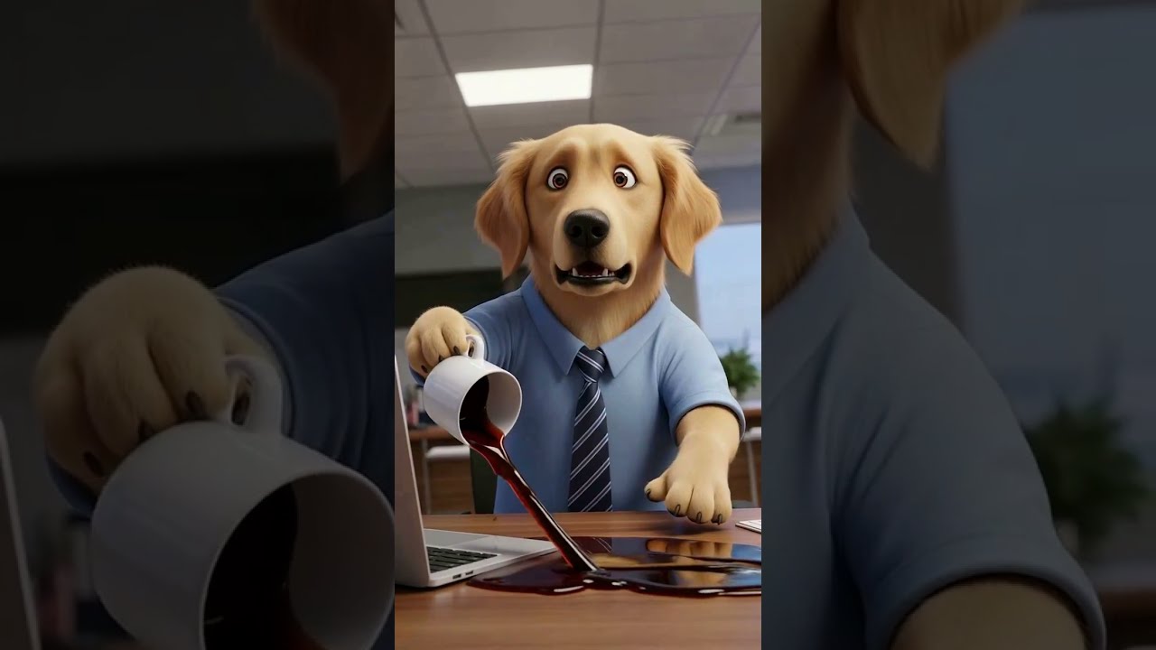 Coffee Spill Gone Wrong ☕🐶#ViralShorts #PawVentures #AnimalComedy