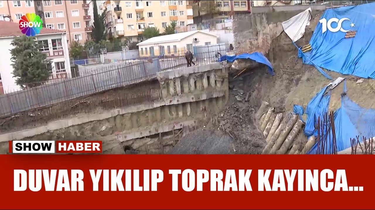 Okulun yanındaki inşaatın istinat duvarı çöktü!