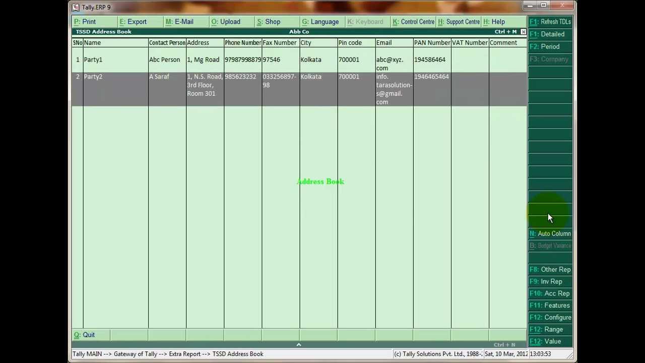Tally .ERP 9 Address Book Customization
