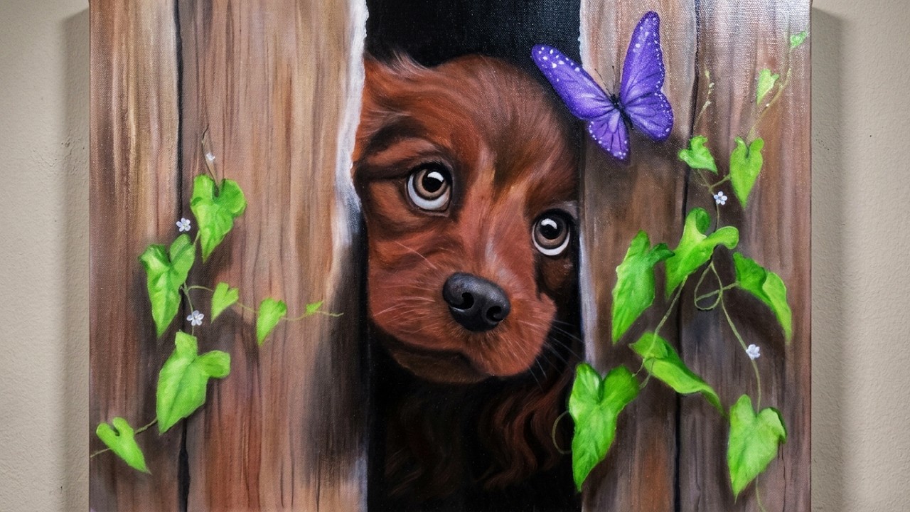 Hướng dẫn vẽ con chó và con bướm #painting #art #drawing