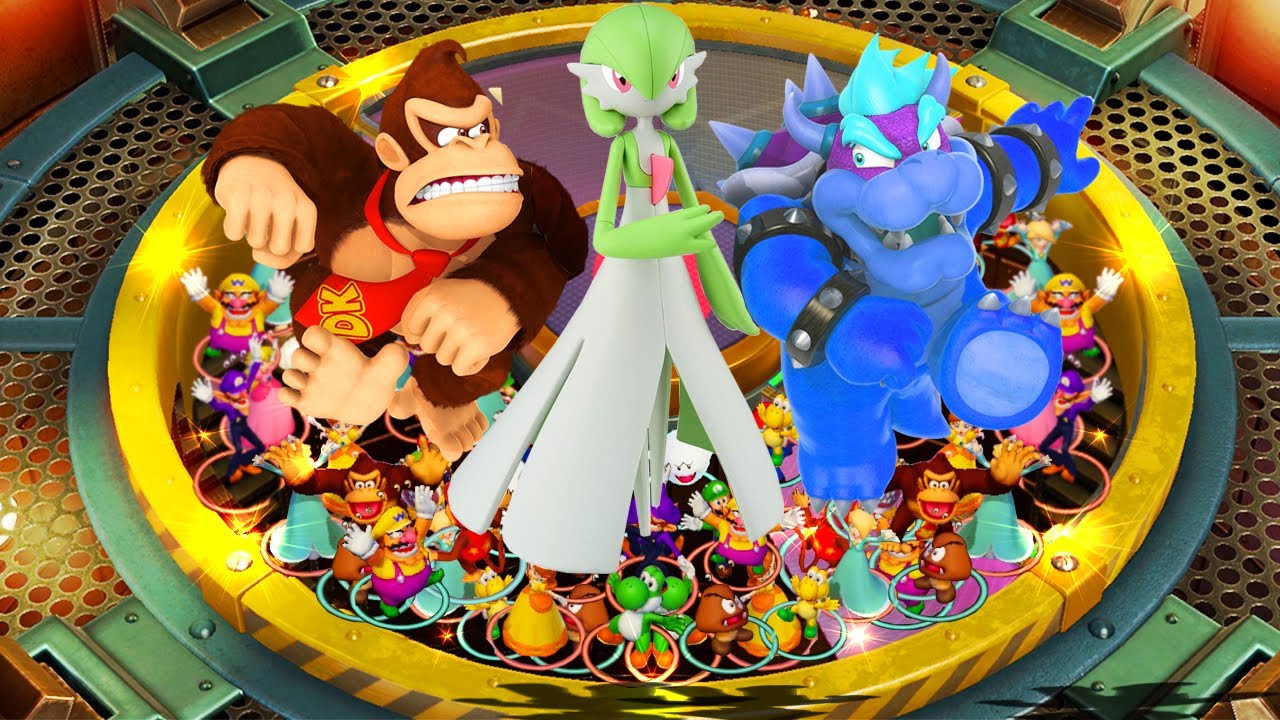 Super Mario Party - Neighbors Family Battles-Team Donkey Kong and Mario vs Team Bowser and Gardevoir
