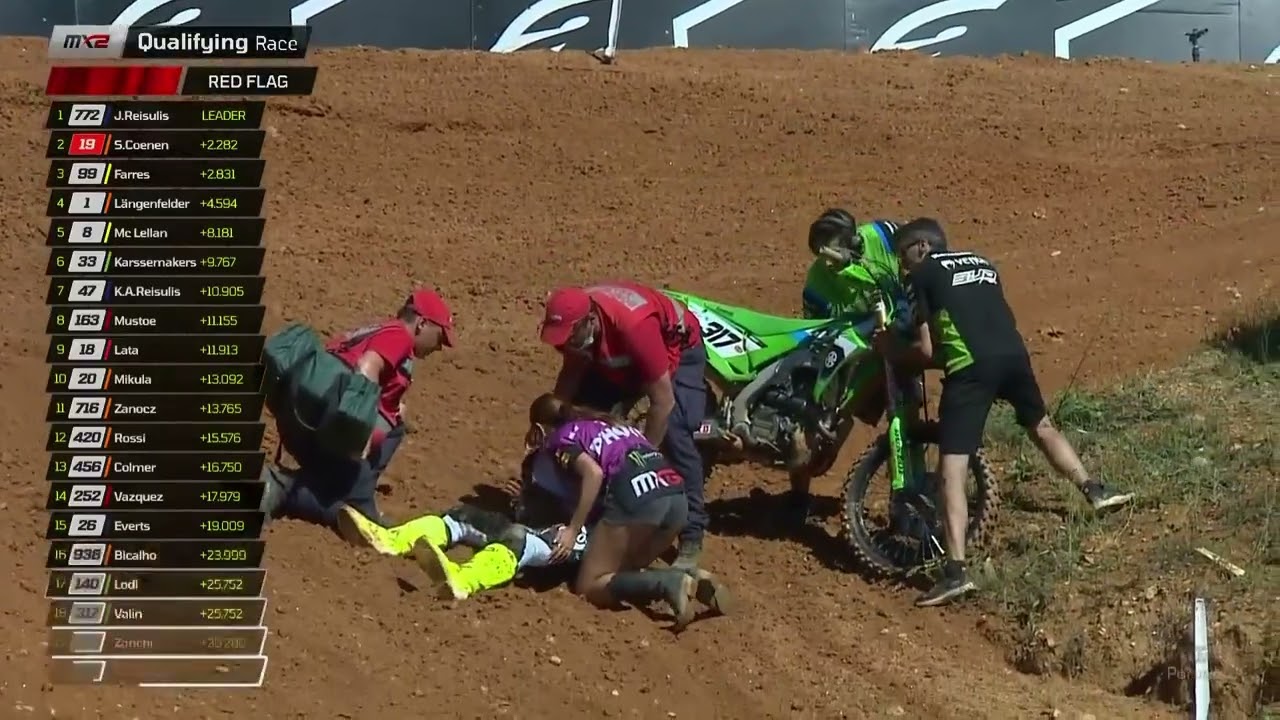 Red flag in MX2 Qualifying Race. Mathis Valin goes down while leading! #MXGPPortugal