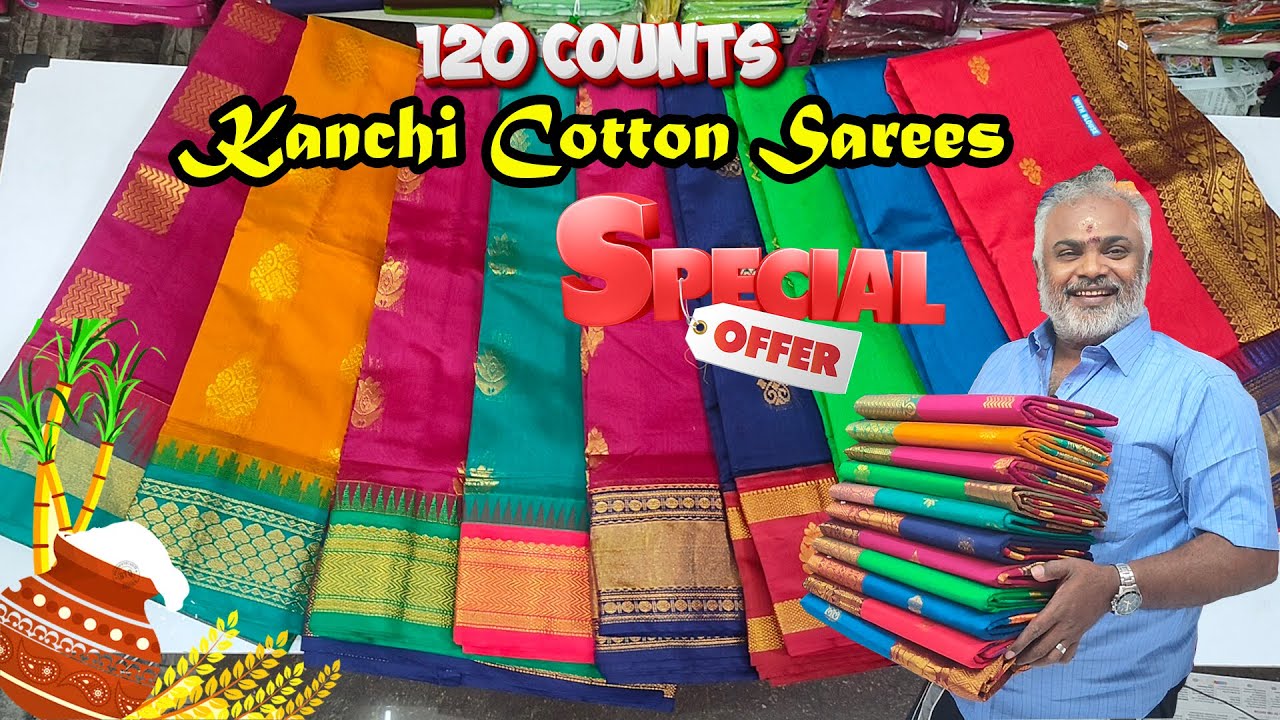 Pongal SPECIAL Offer High Quality 120 Counts Pure Kanchi Cotton Sarees Collection | KLMN Fashion |