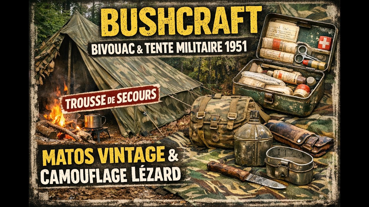 Bushcraft / Bivouac / Tente Militaire 1951 / Trousse De Secours / Matos Vintage / Camouflage Lézard