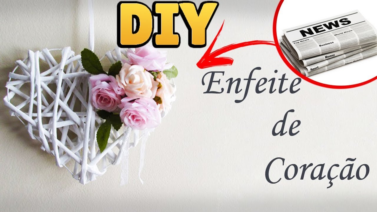 DIY: COMO FAZER ENFEITE CORAÇÃO de JORNAL 💖(Decoração Noivado Casamento) Newspaper Heart #diyjornal